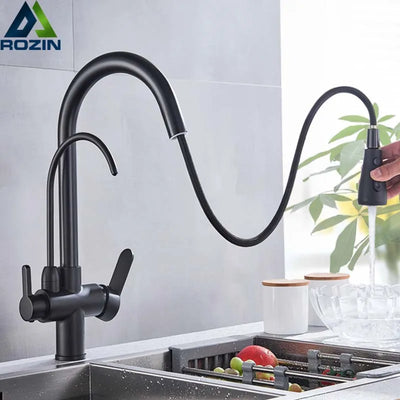 360 Rotating Black Kitchen Faucet with Water Filter