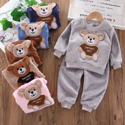 Kids' Flannel Fleece Cartoon Bear Pajama Set