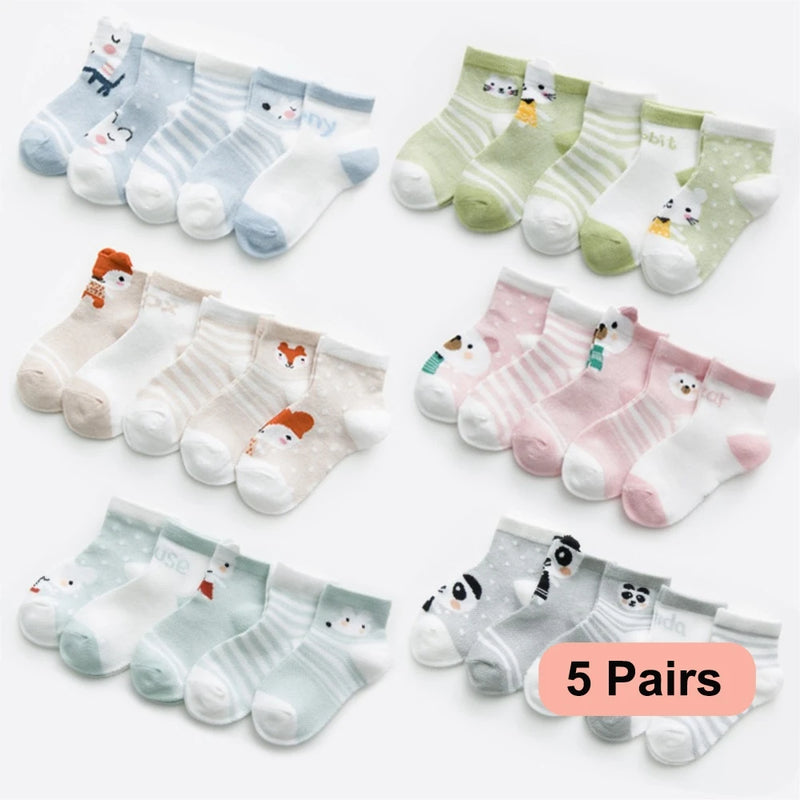 Infant Baby Socks 5-Pack Cotton Mesh Ages 0-2