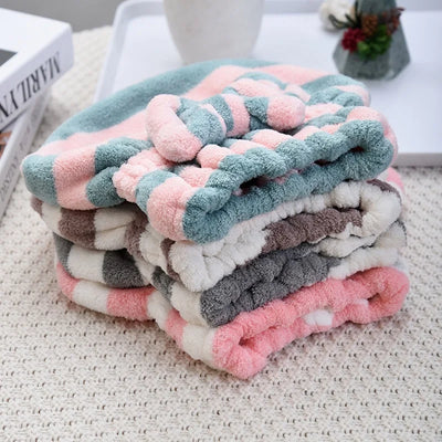 Quick-Dry Striped Microfiber Hair Towel Cap