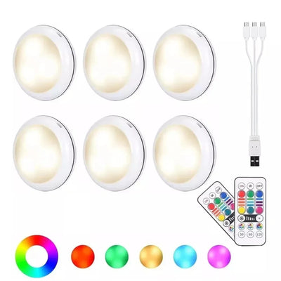 USB Rechargeable RGBW LED Cabinet Puck Light with Remote