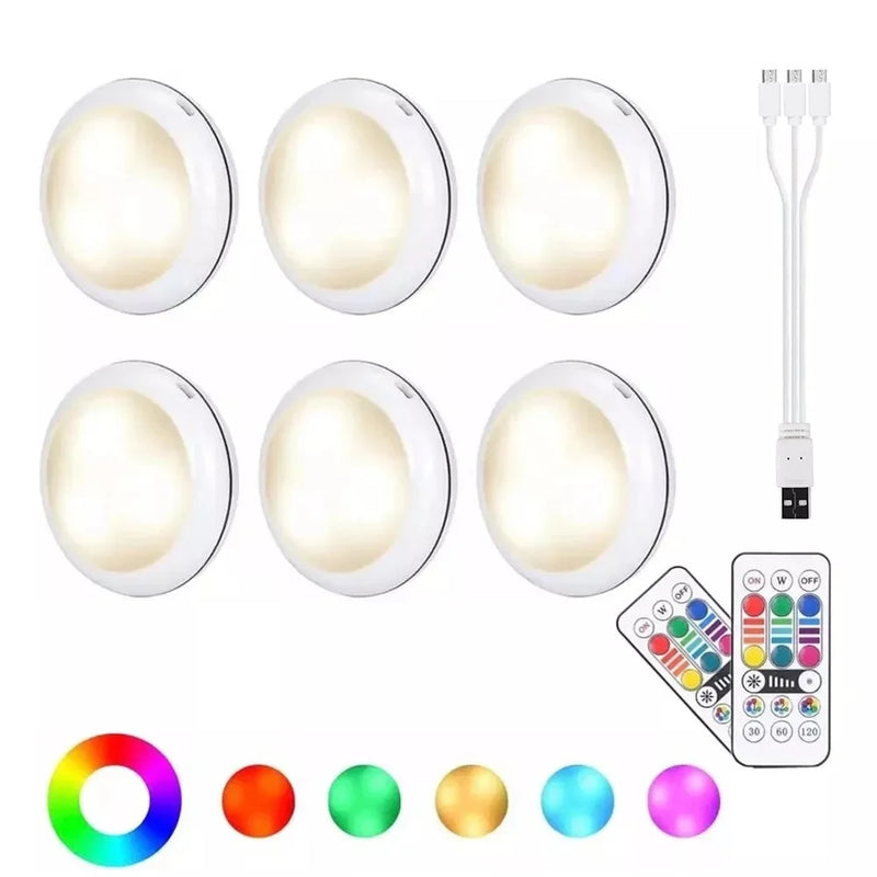 USB Rechargeable RGBW LED Cabinet Puck Light with Remote