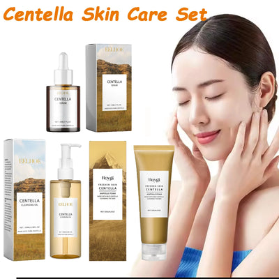 Centella Skin Care Set with Serum Face Wash and Cleansing Oil