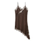 Women's Lace Trim Backless Satin Slip Dress