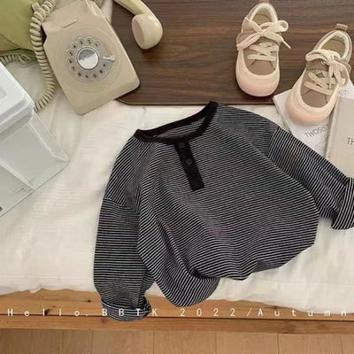 Kids' Korean Striped Long Sleeve Bottoming T-Shirt