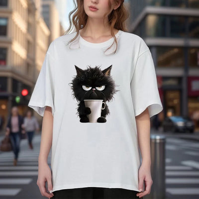 Women's Oversized Funny Cat Print Casual Tee