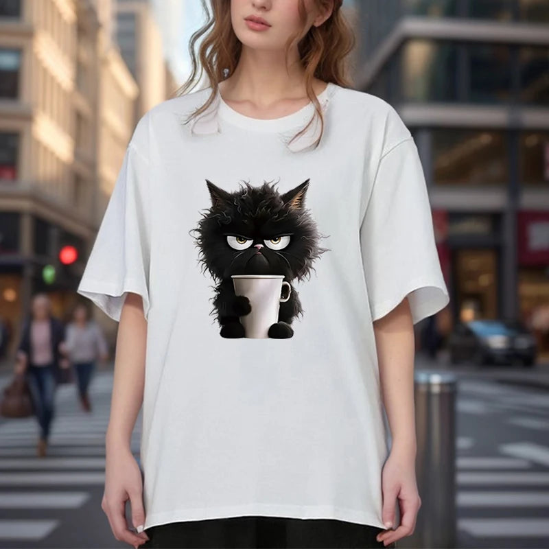 Women's Oversized Funny Cat Print Casual Tee