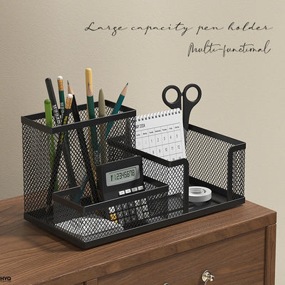 3-Compartment Mesh Desk Organizer with Pencil Holder