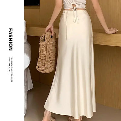 Women's Satin High-Waist Fishtail Midi Skirt