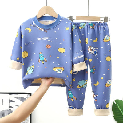 Kids' Warm Velvet Print Pajama Set Ages 1-14