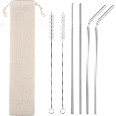 Reusable Stainless Steel Metal Straws 4-Pack with Case