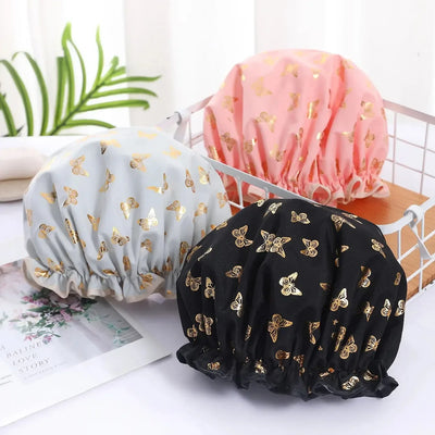 Waterproof Gold Print Shower Cap for Women