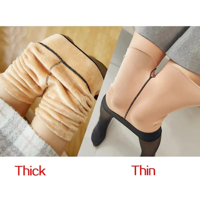 Woman Thermal Tights Sexy Translucent Fleece Leggings Pantyhose Slim Winter Warm Thick Velvet Stockings Female Streetwear Pants