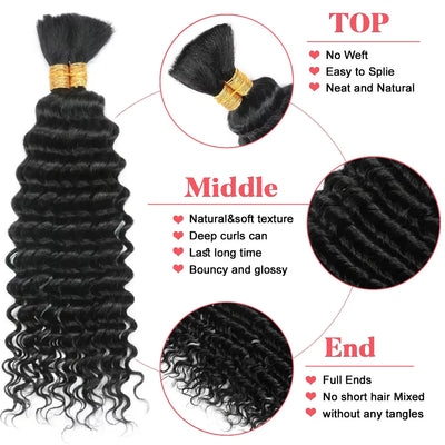 Human Braiding Hair Deep Wave Bulk for Braiding No Weft Deep Curly Braiding Hair for Boho Braids Brazilian Virgin Human Hair