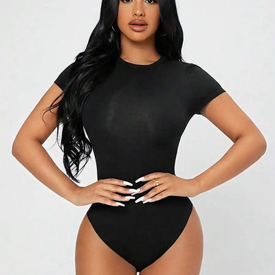 Women's Petite Slim Fit Short Sleeve Bodycon Bodysuit