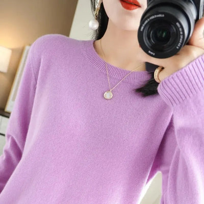 Women's Korean Knit O-Neck Pullover Sweater