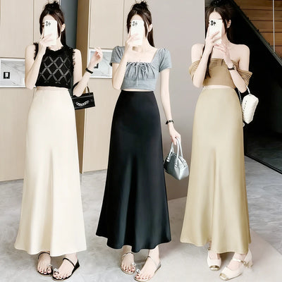 Women's Satin High-Waist Fishtail Midi Skirt