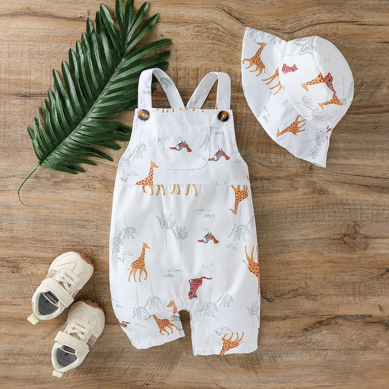 Baby Boys' Cartoon Animal Sleeveless Jumpsuit with Hat