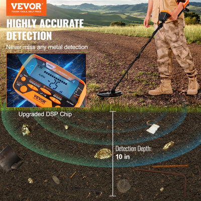 VEVOR 10-Inch Waterproof Metal Detector with LCD Display