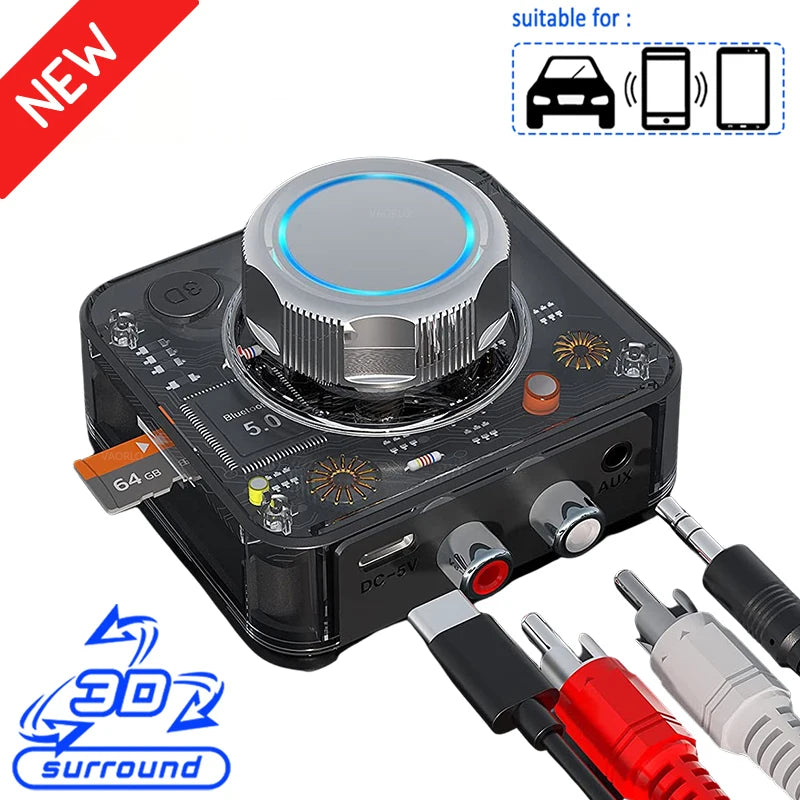 Bluetooth 5.0 3D Stereo Audio Receiver TF Card RCA AUX