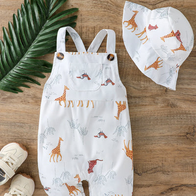 Baby Boys' Cartoon Animal Sleeveless Jumpsuit with Hat