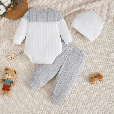 Newborn Baby Boy 3-Piece Bodysuit Pants and Hat Set