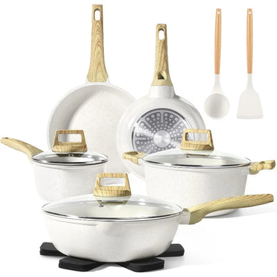 14-Piece White Granite Non-Stick Cookware Set