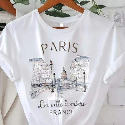Women's Paris Print Short Sleeve Crew Neck Tee
