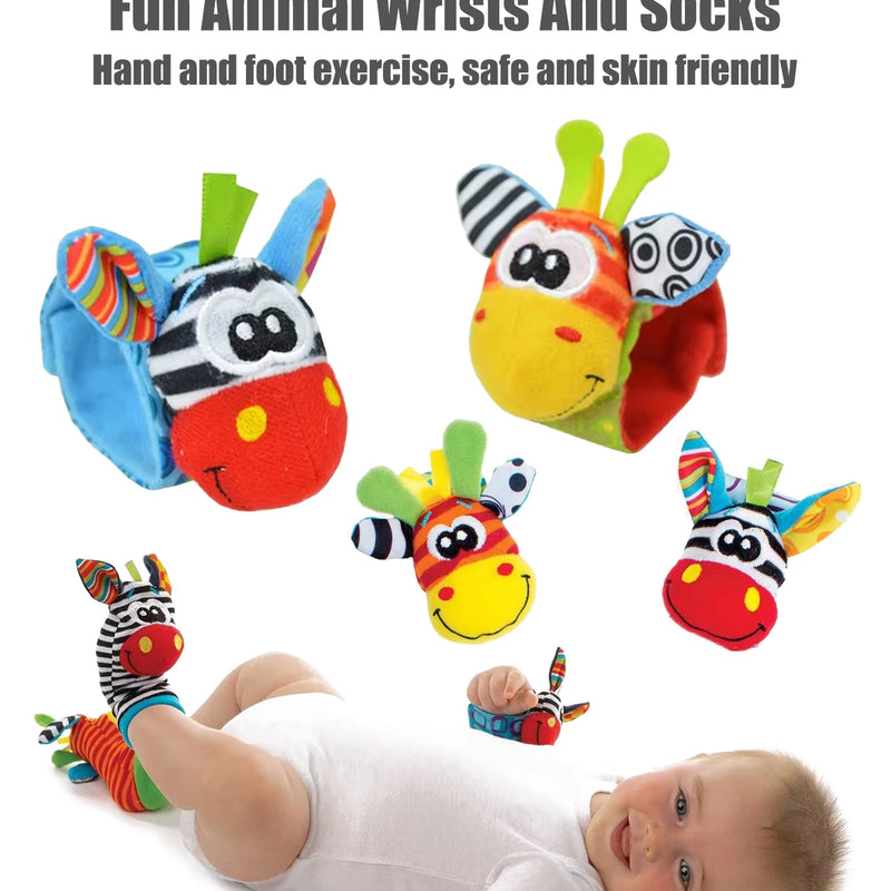 Baby Wrist Rattle Socks Sensory Toy Set 4-Pack 0-12 Months