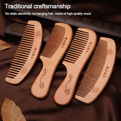 Natural Peach Wood Anti-Static Scalp Massage Hair Comb