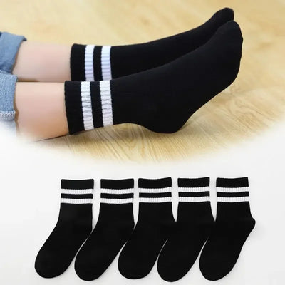 Kids' Solid Cotton School Sports Socks 5-Pack