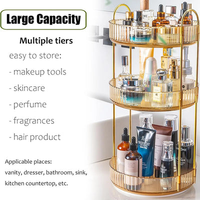3-Tier Rotating Clear Makeup and Skincare Organizer