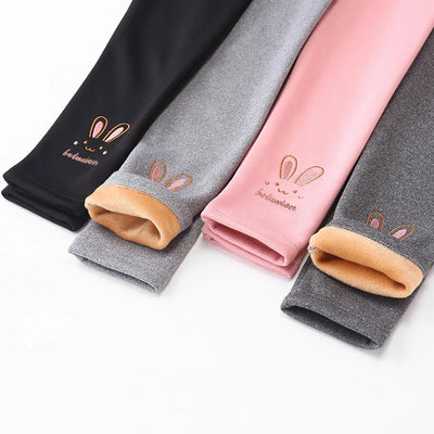 Girls' Fleece-Lined Bunny Thermal Leggings Ages 3-8