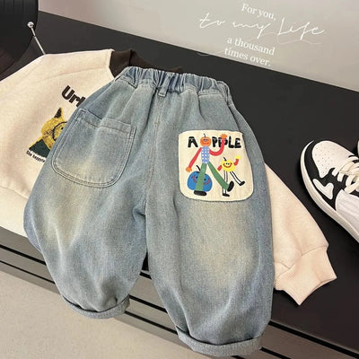 Toddler Boys' Anime Print Elastic Waist Denim Jeans