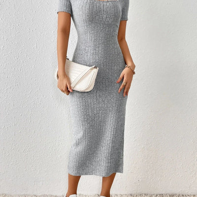 Women's Knit Square Collar Side-Slit Mini Dress