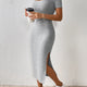Women's Knit Square Collar Side-Slit Mini Dress