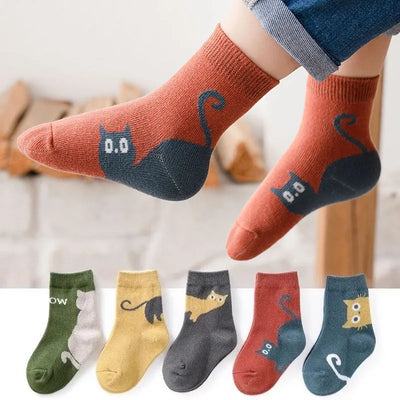 Kids' Cartoon Cat Pattern Socks 5-Pack