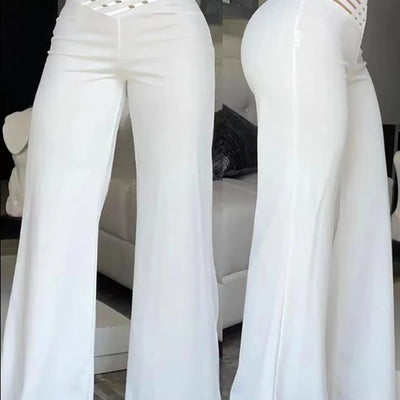 Women's High-Waist Wide Leg Mesh Flared Trousers