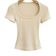 Women's Square Collar Slim-Fit Stretch Crop Top