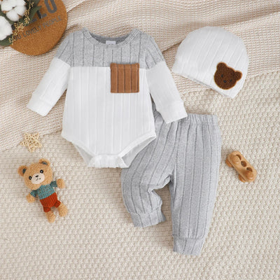 Newborn Baby Boy 3-Piece Bodysuit Pants and Hat Set