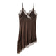 Women's Lace Trim Backless Satin Slip Dress
