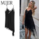Women's Lace Trim Backless Satin Slip Dress