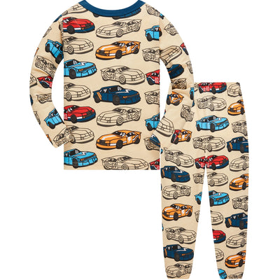Boys' Cartoon Car Print Cotton Pajama Set Ages 1-8