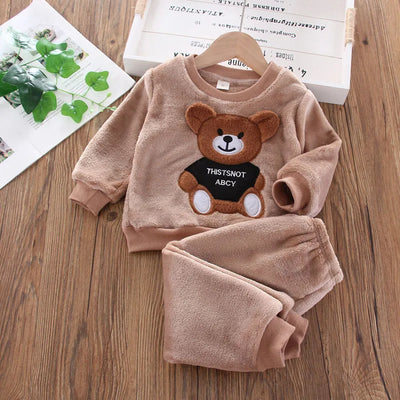 Kids' Flannel Fleece Cartoon Bear Pajama Set
