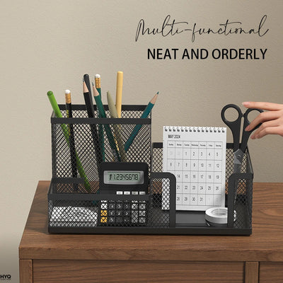 3-Compartment Mesh Desk Organizer with Pencil Holder