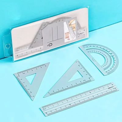 4-in-1 Aluminum Alloy Ruler Stationery Set with Protractor