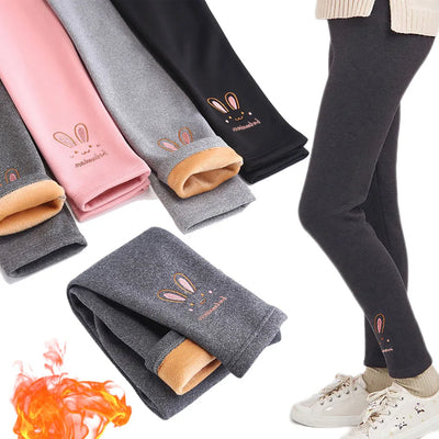 Girls' Fleece-Lined Bunny Thermal Leggings Ages 3-8