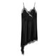 Women's Lace Trim Backless Satin Slip Dress