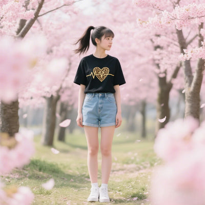 Women's Leopard and Heartbeat Print Short Sleeve Tee