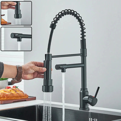 Pull Down Kitchen Sink Faucet 360 Rotation Dual Spout